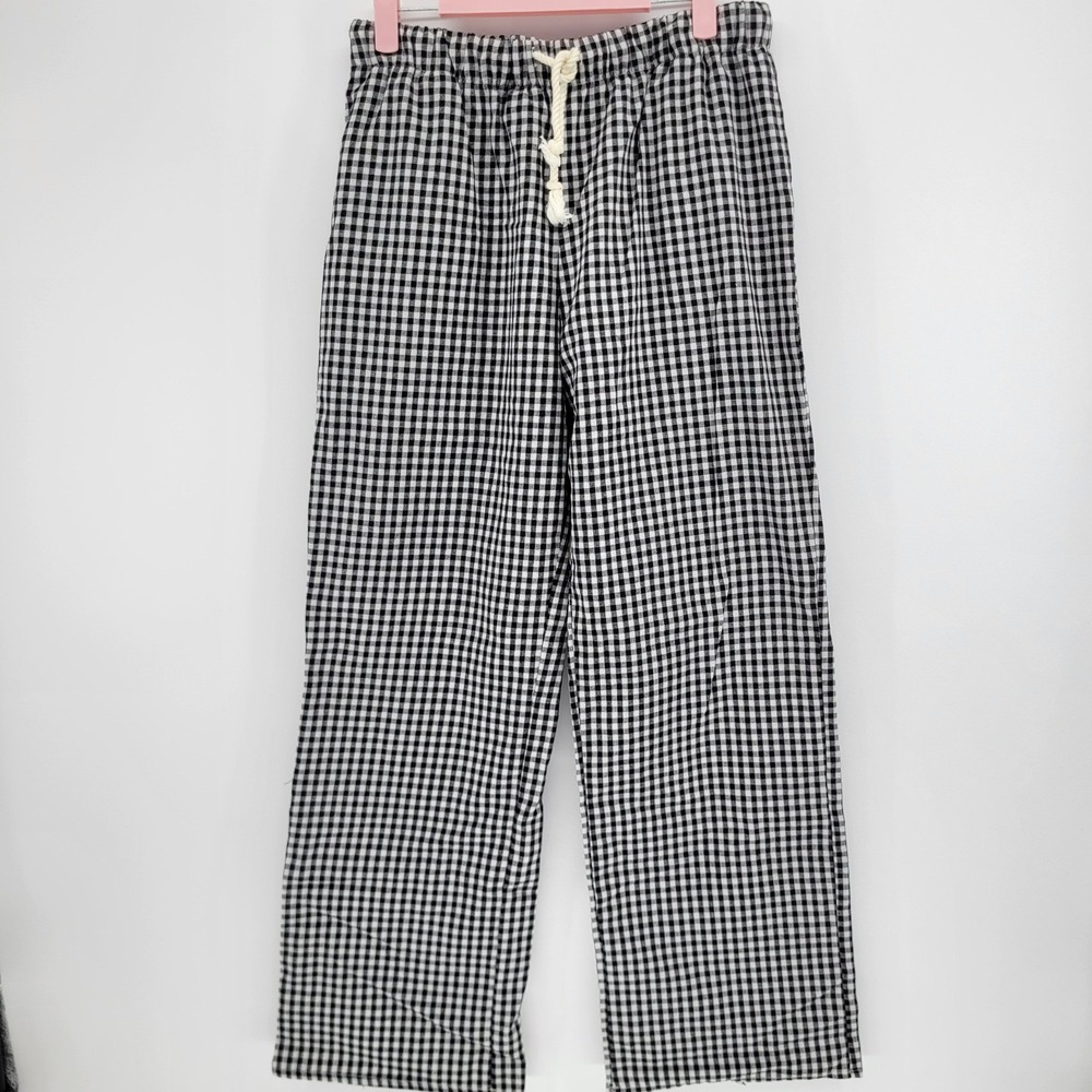 Simply Southern Gingham Check Drawstring Pants Black White Plaid Straight Leg S